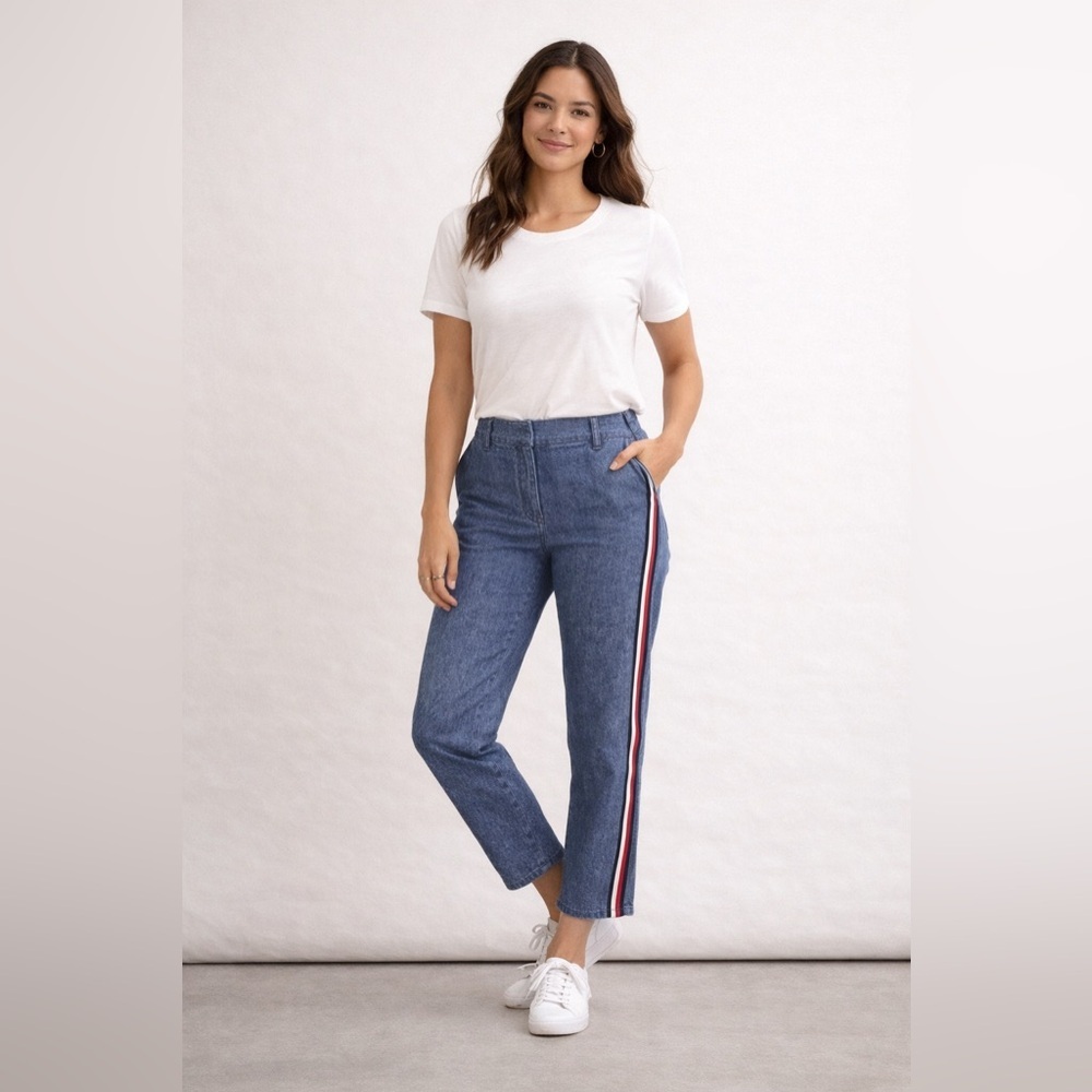 Old Navy Pixie Ankle Pants Blue Chambray Side Stripe Women’s Size 10